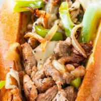 Philly Cheesesteak Sandwich (H1) · Grilled steak, grilled green peppers, onion, and melted cheese.