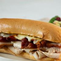 Ocean Avenue Sandwich (H3) · Grilled ovengold turkey, bacon, and melted muenster cheese on garlic bread.