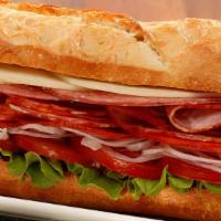 Cold Italian Combo Sandwich (F2) · Cappy ham, Genoa salami, pepperoni, provolone cheese, lettuce, tomato, oil, and vinegar.