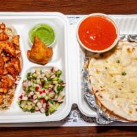 Platter · Choice of Base, Protein, Sauce, Salad, Chutney, Naan and Includes samosa.