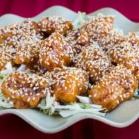 Sesame Chicken · Chef's special. Flavorful chunks of chicken served with roasted sesame seeds as a topping.