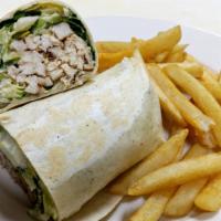 Chicken Caesar Wrap · Grilled chicken, romaine lettuce and creamy caesar dressing.