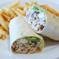 Chicken Greek Wrap · Grilled chicken with crisp Greek salad blend of lettuce, feta cheese, black olives, tomato a...