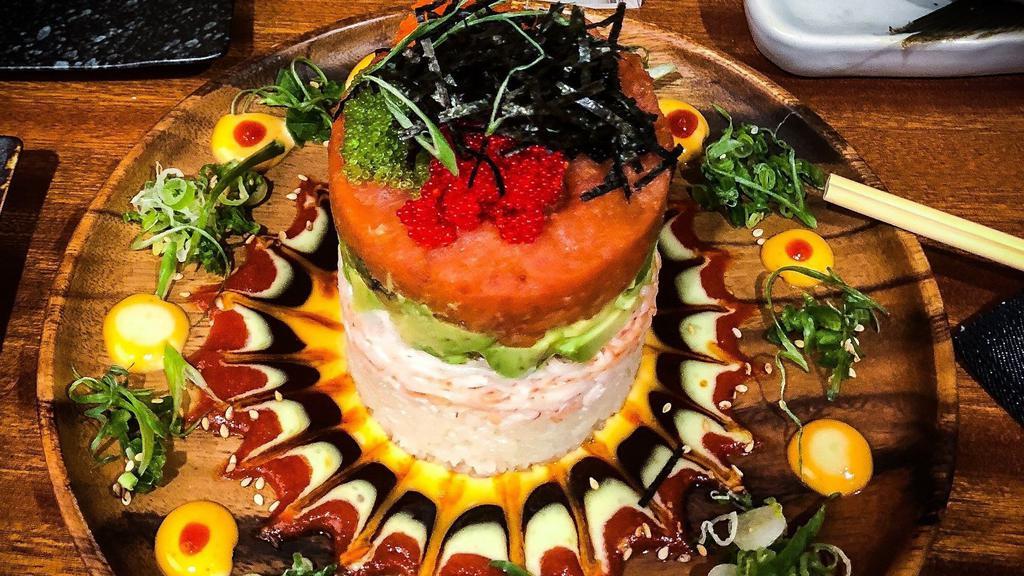 Ahi Tower · Our Best Seller. Crabmeat, tuna, avocado over sushi rice. As seen on Food Network.