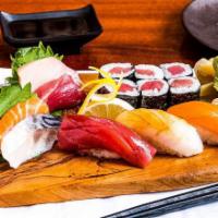 Sashimi And Sushi Deluxe · 4 piece sashimi, 4 piece sushi plus tuna maki roll