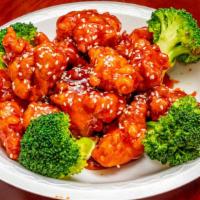 Sesame Beef Or Chicken · Spicy. Boneless chunks of flank steak or chicken stir fried in our spicy sesame sauce with f...