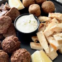 Hot Pikilia - Assorted Appetizers · Chicken, gyro meat, falafel, and keftedes, served with tzatziki dip.