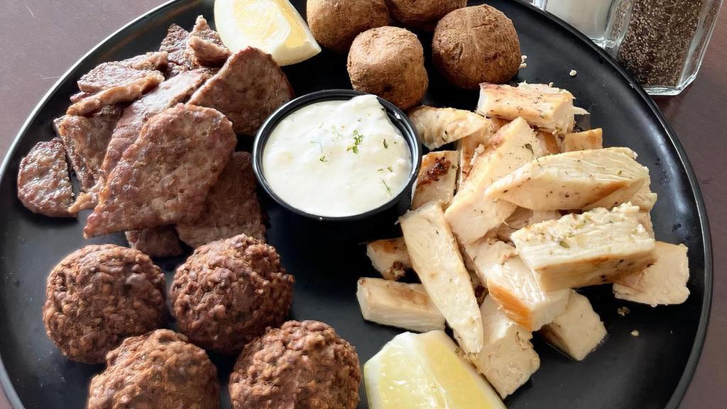 Hot Pikilia - Assorted Appetizers · Chicken, gyro meat, falafel, and keftedes, served with tzatziki dip.