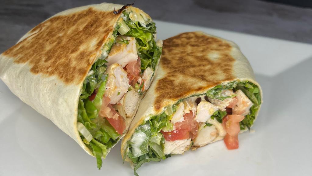Grilled Chicken Wrap · Lettuce, tomato, chicken and mayo.