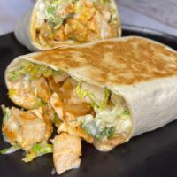 Spicy Chicken Wrap · Lettuce, grilled or breaded chicken, blue cheese dressing and hot sauce.