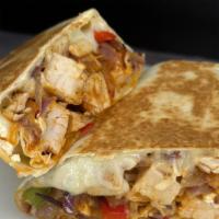 Chicken Philly Wrap · Grilled chicken, sauteed onions, peppers, feta cheese touch of chipotle sauce and mozzarella...