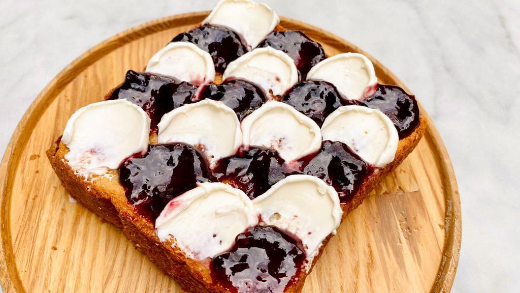 Berry & Cream Cheese Toast · Mixed berry jam and Cream cheese