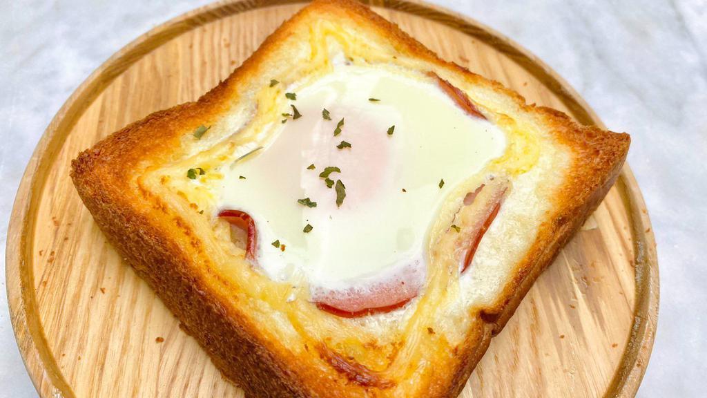 Ham Egg Toast · Ham and poached egg with japanese mayo