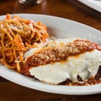 Chicken Parm With Spaghetti · Buttermilk marinated, mozzarella, tomato sauce, served with a side of spaghetti.