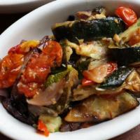 Zucchini · Roasted with red onions and cherry tomatoes. Vegan and gluten free.