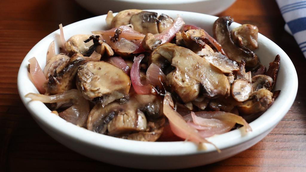 Mushrooms · Roasted with red onions, red wine vinegar and parsley. Vegan and gluten free.