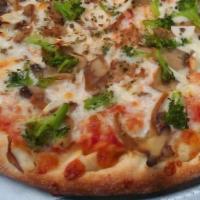 Vegetable Pizza · Broccoli, mushrooms, eggplant. (8 slices)