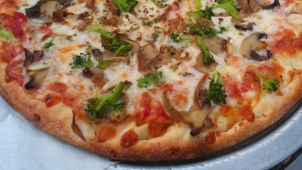 Half-Vegetable Pizza · Broccoli, mushrooms, eggplant