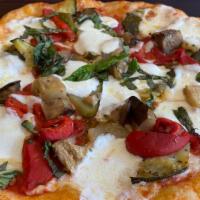 Ortolana · Fresh mozzarella, tomato sauce, roasted peppers, zucchini, eggplant, virgin olive oil and fr...