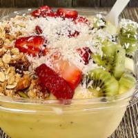 The Sandbar (Smoothie Bowl) · unsweetened vanilla almond milk, banana, pineapple & mango blended and topped with housemade...