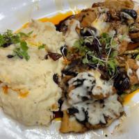 Chicken Ala 350 · Boneless Breast, Asparagus, Garlic Mashed, Madera wine sauce w/mushrooms topped w/mozzarella...