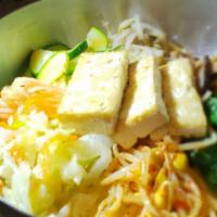 Vegetarian Bibimbap / 채식비빔밥 · Steamed white rice topped with assorted marinated vegetables with tofu and spicy gochujang (...