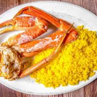 Steamed Snow Crab Legs (1 Lb) · Seasoned with Old Bay garlic butter and served with your choice of side.