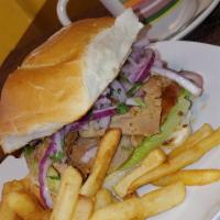 Pan Con Lechon
 · Roast pork sandwich with lettuce and sarza, served with French Fries OR Sweet Potato Fries
