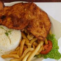 Milanesa De Pollo  · Breaded Chicken Filet served with 2 sides of your choice