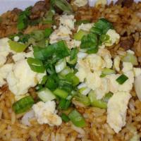Arroz Chaufa De Carne · Beef Stir Fry Rice with Eggs & Scallions