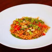 Hakka Noodles · Traditional Hakka style noodles with soy sauce and choice of vegetable and chicken.