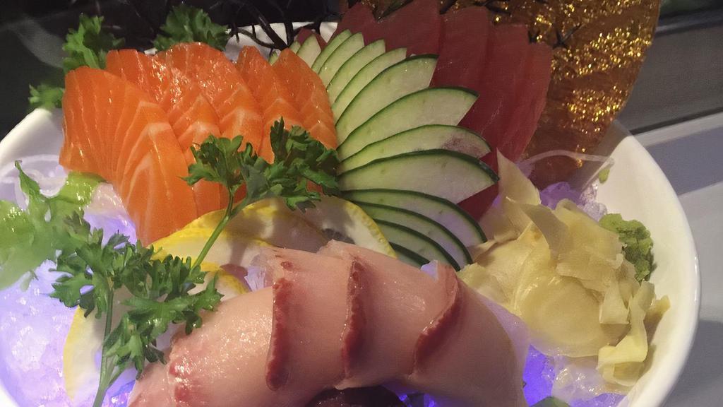 Tricolor Sashimi* · 6 pcs of tuna, 6 pcs of salmon, and 6 pcs of yellowtail.