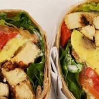 California Wrap · Grilled Chicken, Roasted Peppers, Avocado, Tomato and Ranch Dressing.