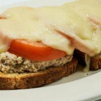 Open Faced Tuna Melt · Served with tomato.