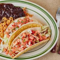 Tacos Mexicanos · Choose ground-beef picadillo with peas and carrots (nutmeg & cinnamon)  or char-grilled chic...