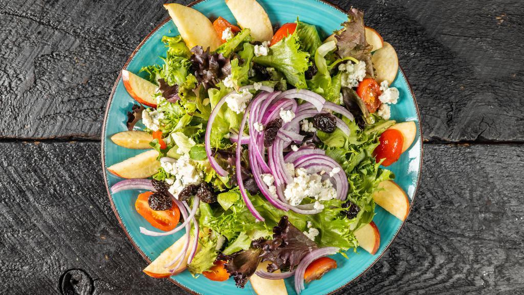 Sweet & Zesty · Baby Green Salad Blend w/ Onions, Tomatoes, Walnuts, Dried Cherries, Apples, Blue Cheese & Maple Vinaigrette