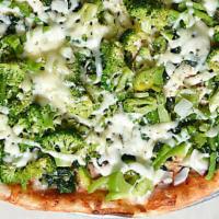 Vegetable Pizza · Mushrooms, peppers, onions, broccoli, spinach, olives and extra cheese.