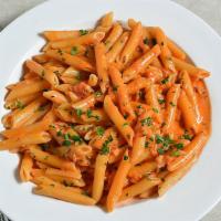 Penne Alla Vodka · Vodka and mushrooms in a pink sauce.