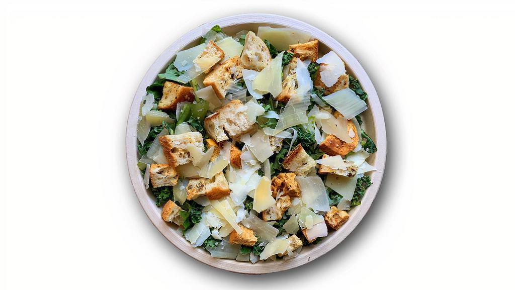 Kale Caesar · Kale and romaine lettuce, grated parmesan cheese, croutons, and caesar dressing.