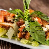 Mia Salad · Crispy or grilled chicken, mixed greens, tomatoes, fresh mozzarella, chopped basil leaves, f...