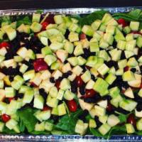 Spinach Mix Salad (32 Oz. Salad) · Served with baby spinach, cherry tomatoes, fresh sliced apples, dried cranberries and diced ...