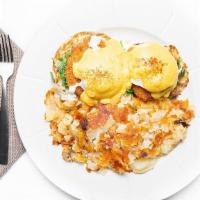 Crab Cake Benedict · With sautéed spinach.

Consuming raw or undercooked meats, poultry, seafood, shellfish or eg...