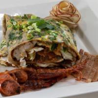 2 Meat Choice Jian Bing · The OG. Jian Bing is a traditional Chinese savory crepe with egg, green onions, cilantro, bl...