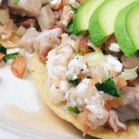 Ceviche · Shrimp, fish or mixed ceviche. Cooked in lime juice mixed with pico de gallo.