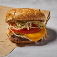Craft Burger · Smash burger patty topped with American cheese, lettuce, tomatoes, caramelized onions and ou...