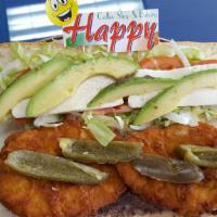 Tortas · Your choice of meat, lettuce, tomato, onions, avocado, jalapeño, mexican cheese, refried bea...