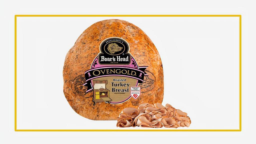 Boar'S Head - Ovengold Roasted Turkey Breast · Delivering homestyle flavor in every tender slice, boar’s Head oven gold turkey breast is seasoned with aromatic spices and slow-roasted to perfection according to a family recipe for a taste of home.