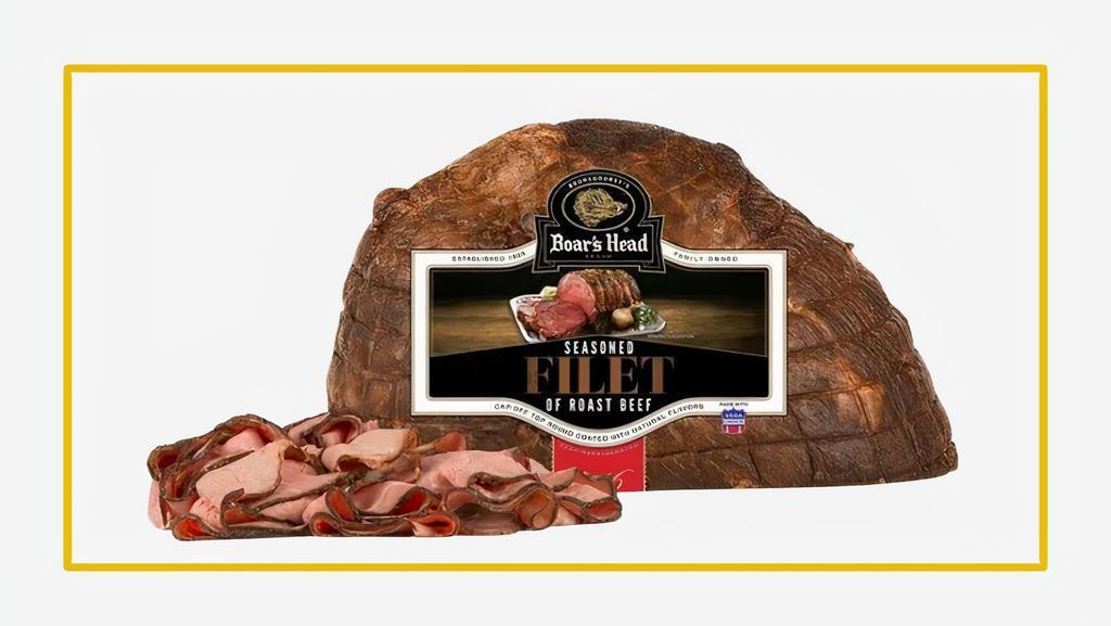 Boar'S Head - Seasoned Filet Of Roast Beef - Cap-Off Top Round · This tender cut is roasted to soft, buttery perfection for a time-honored flavor. Boar’s head filet of roast beef is expertly seasoned to accent the rich, beef taste in every slice.