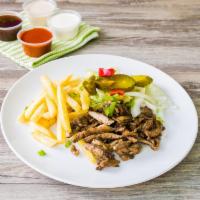 Chicken Shawarma Platter · Served with Fries, your choice of toppings & sauce