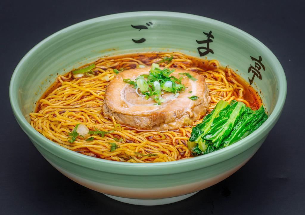  Sunho Ramen · Served with Japanese style Char Siu (tender pork belly) and vegetable garnishes.